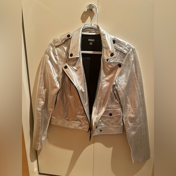 DKNY Silver leather jacket - Picture 4 of 6